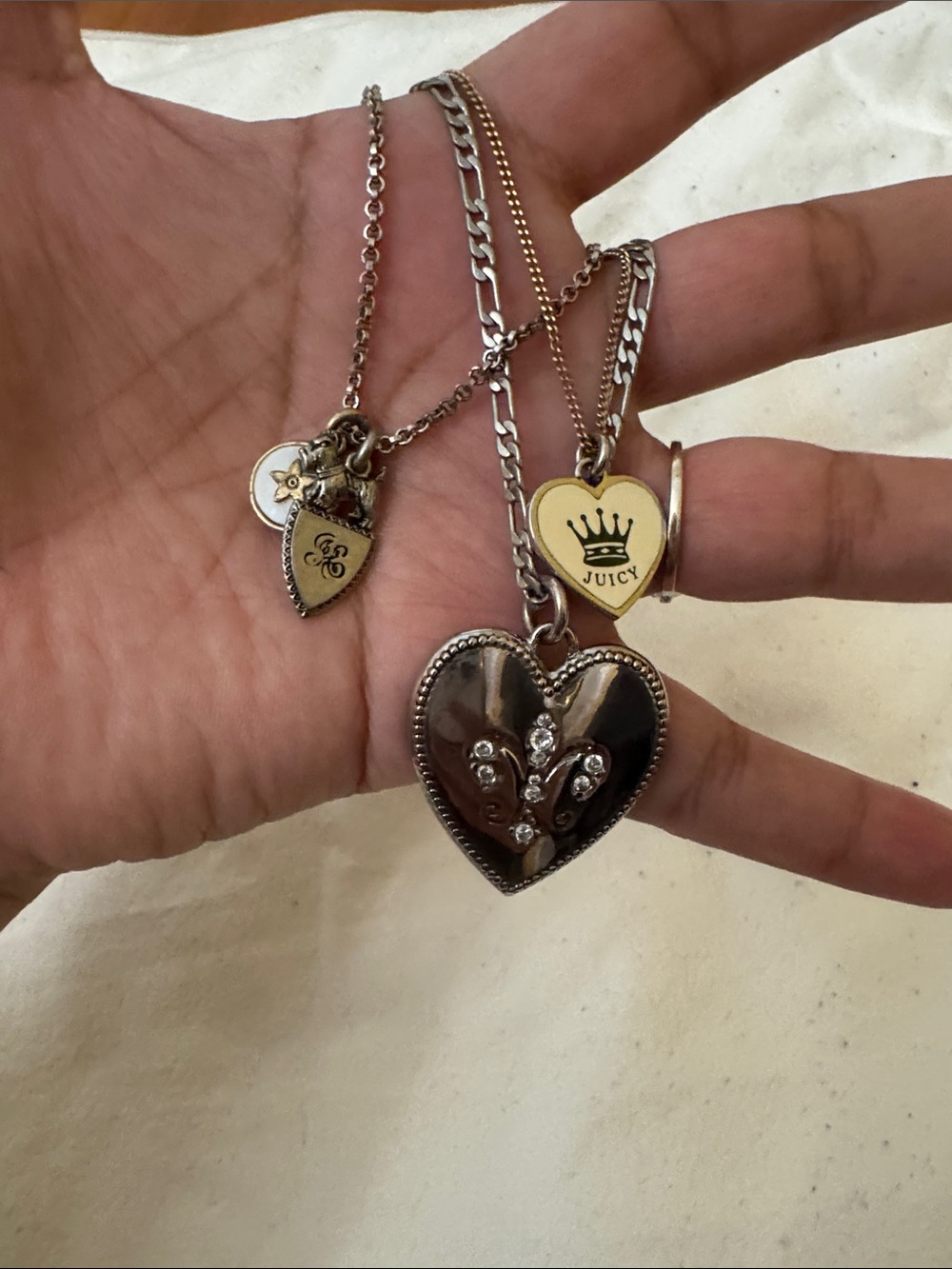 Juicy Couture Silver Tone Layered Heart Pendant Necklace - Picture 9 of 11